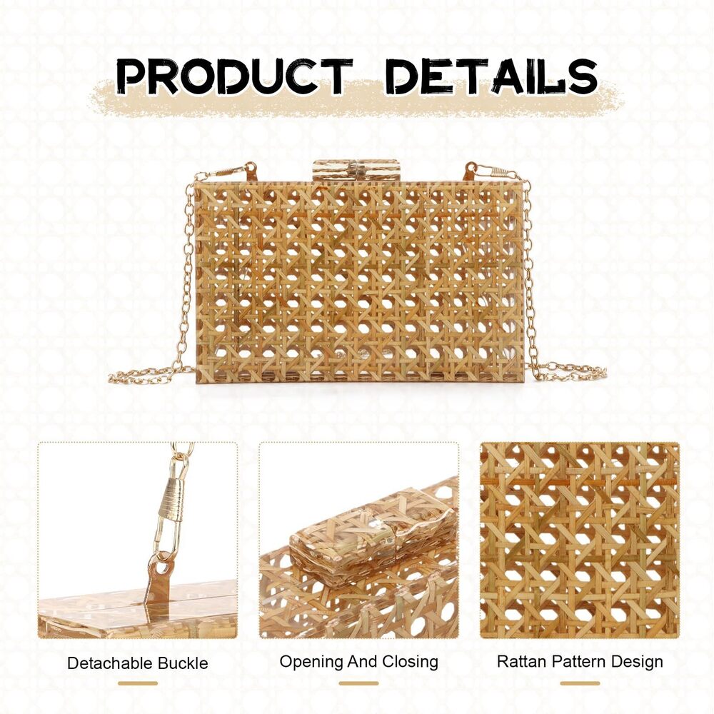 7341 ’s Acrylic Clutch Purse Rattan Handbags Woven Pattern Evening Bag - Picture 7 of 7